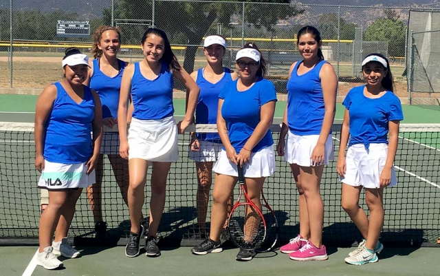 (l-r) Jessica, Maria, Marisa, Briana, Karime, Amariani and Ashley at Villanova Prep school in Ojai California.