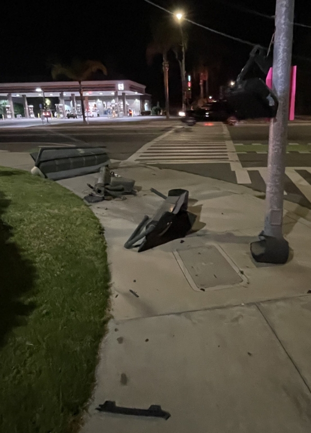 On Saturday, June 15, at 10:25 p.m., Fillmore Police Department officers were conducting traffic control at the intersection of B Street and Ventura Street. It was known that a semi-truck had struck the traffic signal pole, fleeing the scene, causing the intersection light to go out. Ventura Street traffic, both eastbound and westbound, was moving at a constant pace. One pedestrian was nearly hit by vehicles that did not stop. Photo credit Angel Esquivel-Firephoto_91.