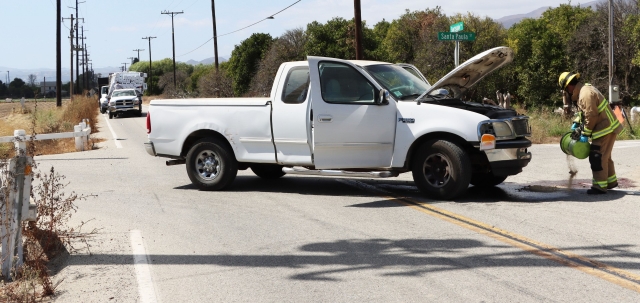 On Tuesday, September 17 at 1:42 p.m., Ventura County Fire Department, AMR Paramedics and California Highway Patrol were investigating a vehicle versus a produce truck in the 1600 block of Bardsdale Avenue. One patient was transported to a local hospital. Photo credit Angel Esquivel.