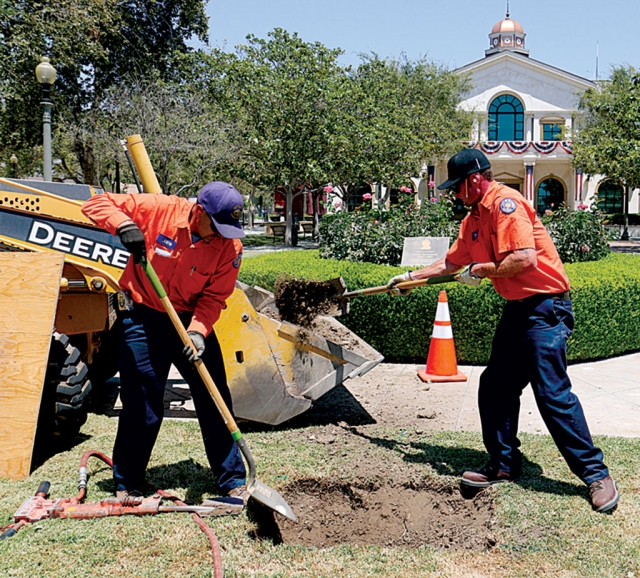 City workers prepare to bury a Time Capsule to celebrate Fillmore’s 100th Year Anniversary