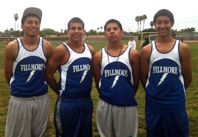Fillmore High School Boys CIF 4 x 100m Relay (l-r) Juan Mariscal, Christian Cornejo, Daniel Cruz and Alberto Fernandez