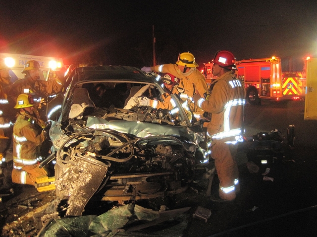 Fillmore Fire Department responded with Ventura County Fire, Santa Paula Fire and AMR Ambulance to a traffic collision on Hwy 126 & Pyle Rd. Three passages in a mini have were taken to local Hospitals with minor to severe injuries. No other detail about the accident were available. Photo courtesy Fillmore Fire Department.