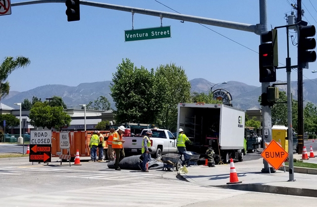 There was heavy traffic through Fillmore from 7 p.m. Saturday 11th to 6 a.m. Monday, May 13th at A Street and State Route 126 which was closed in both directions while Caltrans worked on the repaving project that stretches from Ventura to the Los Angeles County line.