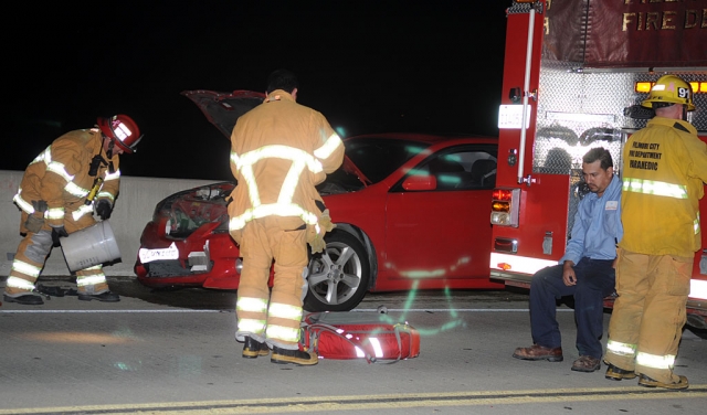 Five units responded to an accident which occurred on the A Street bridge Tuesday at approximately 5:30 p.m. Two northbound cars collided resulting in what appeared to be moderate damage to both. 