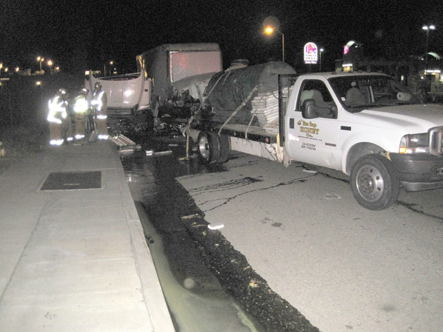 Fillmore Fire Department took quick action and blocked the curb gutter with dirt from a nearby planter and keep it from going into the storm drain. Cal trans was called to help with the cleanup.