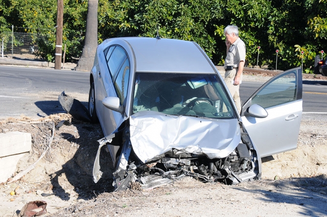 This sedan ended up in a ditch on Highway 23, Chambersburg Road, at Pasadena Avenue in Bardsdale, Monday at 1:30pm. The truck sustained frontend damage on the bumper. An ambulance was on scene. Minor injuries were reported by the CHP.
