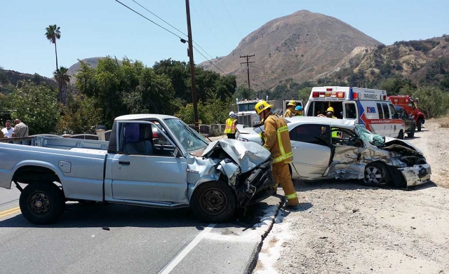 A two vehicle collision occurred on Grimes Canyon Road (Highway 23) by the oil field on Monday, June 27 at approximately noon. Significant damage was done to both vehicles. Ambulances were called to the scene.