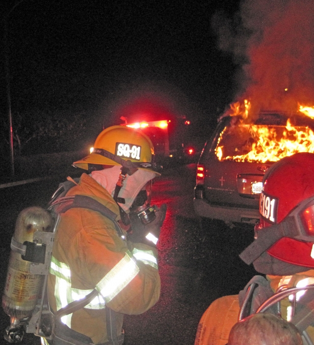 Fillmore Fire Department responded to a vehicle fire on the 900 Block of 1St. St. Upon arrival Fillmore fire unit found a SUV fully involved in flames. 