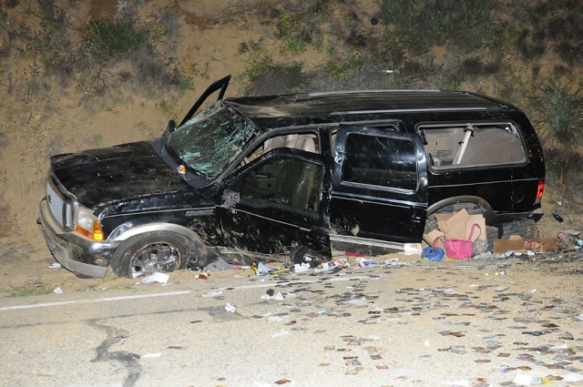 At approximately 10:45 p.m. the female driver of a Ford Excursion attempted to turn her vehicle around on Grimes Canyon when she lost control and plunged over the edge of Highway 23 and into the canyon. 