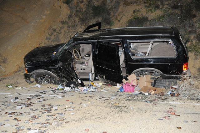 The driver’s injuries were not reported at press time. She was transported to a local hospital by ambulance. The vehicle shown here had been pulled from the canyon following the incident.