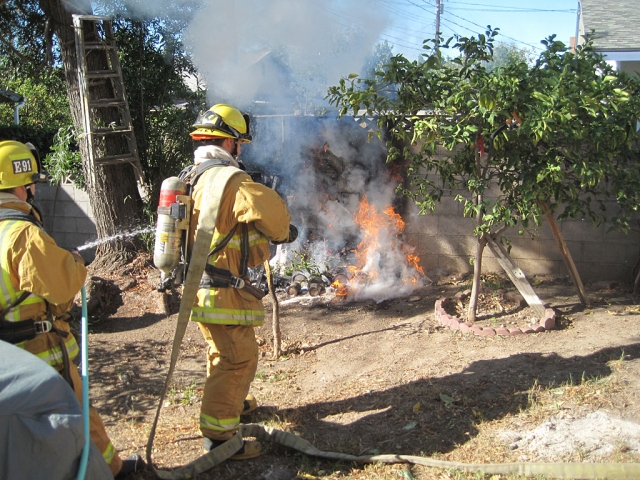 On Monday Oct. 29th Fillmore Fire Department responded to a reported fire in the back yard on the 100 block of Sespe Ave. Fire Chief Landeros arrived on scene and reported a large pile of debris next to a block wall on fire. No structure were involved and no damage to any structures to report.