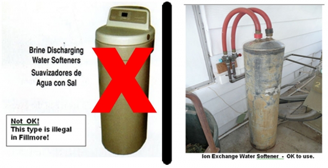 Out with Bad, in with Good
Shown left, Brine (salt) Discharging water softener (BAD); right, Ion Exchange water softener (GOOD). The City will buy your brine discharging water softener from you. Just call 805-524-1500 ext. 234 to get money for this system. If the approximately 400 citizens who have the brine softener turn them into the city, our sewer bills will not increase by $25 to $35 per month.