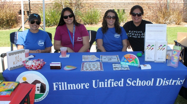 (l-r) Fillmore Unified School District's Saira Fuentes (Piru Elementary Counselor), Sonia Ibarra (Rio Vista Elementary Counselor), Rosanna Lomeli (Special Education Coordinator), and Blanca Mercado (Mountain Vista Elementary Counselor). Each elementary site has a site counselor who supports/helps all students reach their highest potential, attaining transferable skills through their academic, social/emotional, and college/career development. Counselors attended the Health and Wellness Fair to promote school services. 