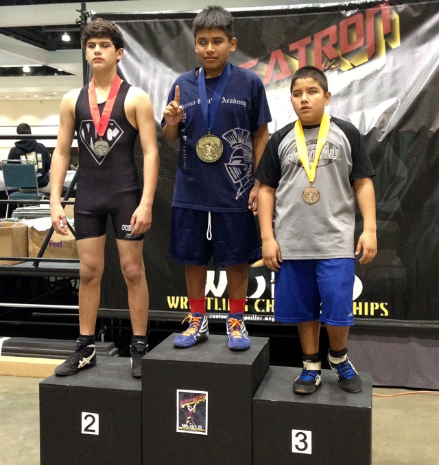 Adrian Bonilla took 3rd place at the Megatron Wrestling Tournament held at L.A Convention Center on Dec.22, 2012. He initially weighed in at 130lbs 11-12 year old, but because there were no kids in his weight class he had to be bumped up to 145lbs 11-12 year old. He did a great job for moving up out of his weight class.