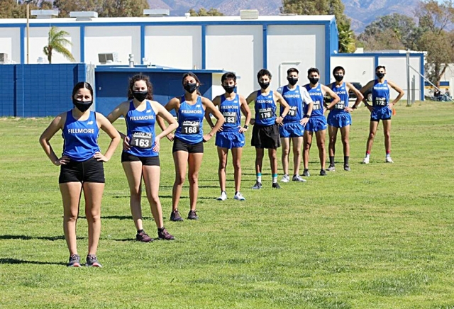 Fillmore High Cross Country Team competed along with three other teams this past Saturday. Pictured above is the FHS Cross Country team. (l-r) Andrea Laureano, Daisy Guerrero, Alianna Tapia, Michael Camilo Torres, Erick Gutierrez, Kobe Lizarraga, Matthew Munoz, Diego Ramirez, and Fabian Del Villar. As a result of the COVID-19 pandemic the team has not competed since November 2020, but with some special arrangements by all they were able to still be successful. Photos Courtesy of Michael Torres.