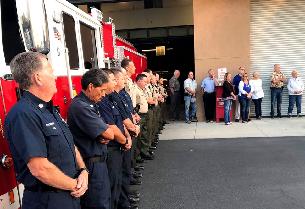 On Wednesday, September 11th at 6:45 a.m., The City of Fillmore Fire Department held a 9/11 Memorial ceremony at Fillmore Fire Station located at 711 Landeros Lane (Sespe Ave.) to remember those whose lives were lost in the 9/11 attack 18 years ago. First responders line up along engine 91 as Fire Chief Keith Gurrola addresses the crowd in honor of our fallen heroes. After the ceremony refreshments were served. Photos courtesy of Fillmore FD and Manuel Minjares.