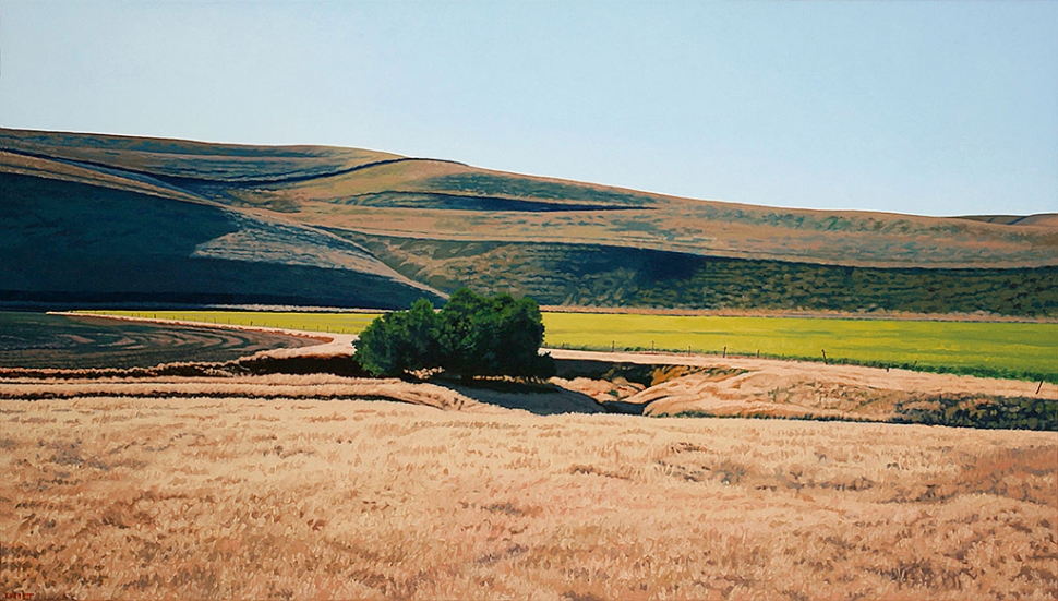 “Morning Shadows, San Miguel” by Bruce Everett, oil on canvas, 34” x 60”, Collection of the artist.