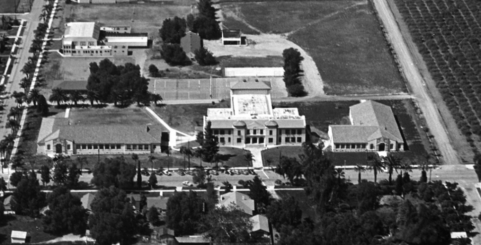 Aerial photo of the high school campus circa 1938.