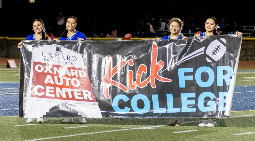 Friday, November 1st, 2024, was the 114th Rivalry meeting of Fillmore and Santa Paula High School. During halftime of the varsity game, Oxnard Honda Center hosted the annual Kick for College where a student must kick a field goal to be awarded $250 in Scholarship money. This year’s student was a Fillmore High Senior, Adrian Fuentes, who made the kick. Photo credit Crystal Gurrola. 
