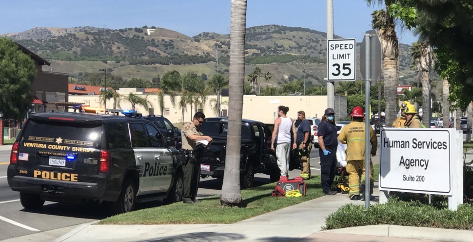 On May 7th, 2022, at 3:34pm, the Ventura County Sheriff ’s Department, Fillmore Fire and AMR Paramedics were dispatched to a traffic collision at B Street and Ventura/SR 126. Arriving fire crews reported two vehicle’s involved, a semi-truck and a
black Toyota Tact truck. One patient was transported to the hospital by ambulance, condition unknown. Cause of the crash is under investigation. Photo credit Angel Esquivel—AE News.