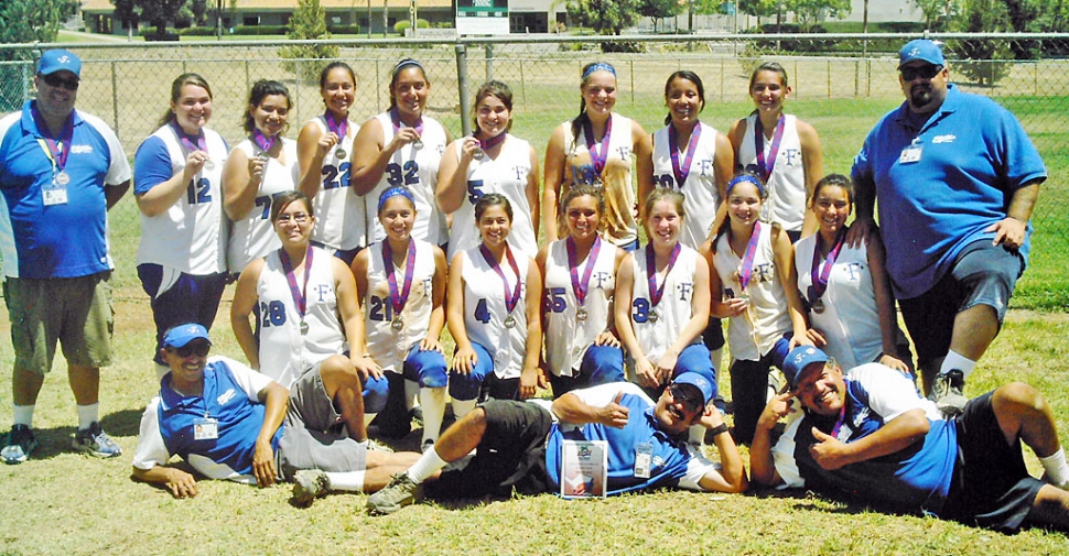 Pictured above are (l-r) Top row Coach Bill Vassaur , Reina Magana, Amanda Vassaur, Tatiana Ginzales, Mary Ortiz, Amber Magana, Candace Stines, Desiree Lagunas, Jaynessa Lopez. Middle row: Rachelle Arreguin , Paula Laureano, Deanna Magana, Karinna Carrillo, Kaylee Hinklin, Anyssa Cabral, Marissa Vasquez, Coach Manuel Magana. Bottom row: Coach Bobby Cruz, Manager Ernie Ortiz, Coach Ronnie Mendez.