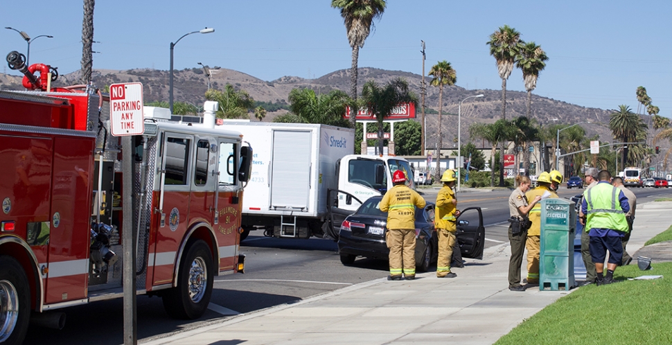 On July 19, 2021, at 3:59pm, the Ventura County Sheriff ’s Department, Fillmore City Fire and AMR paramedics were dispatched to a reported traffic collision in the 700 block of Ventura Street in front of Carl’s Jr. A black Honda Accord and a box truck were involved. No ambulance transported was made. Sheriff’s units closed both eastbound lanes and the center divider was used for eastbound traffic. Cause of the crash is under investigation. Photo courtesy Angel Esquivel-AE News.