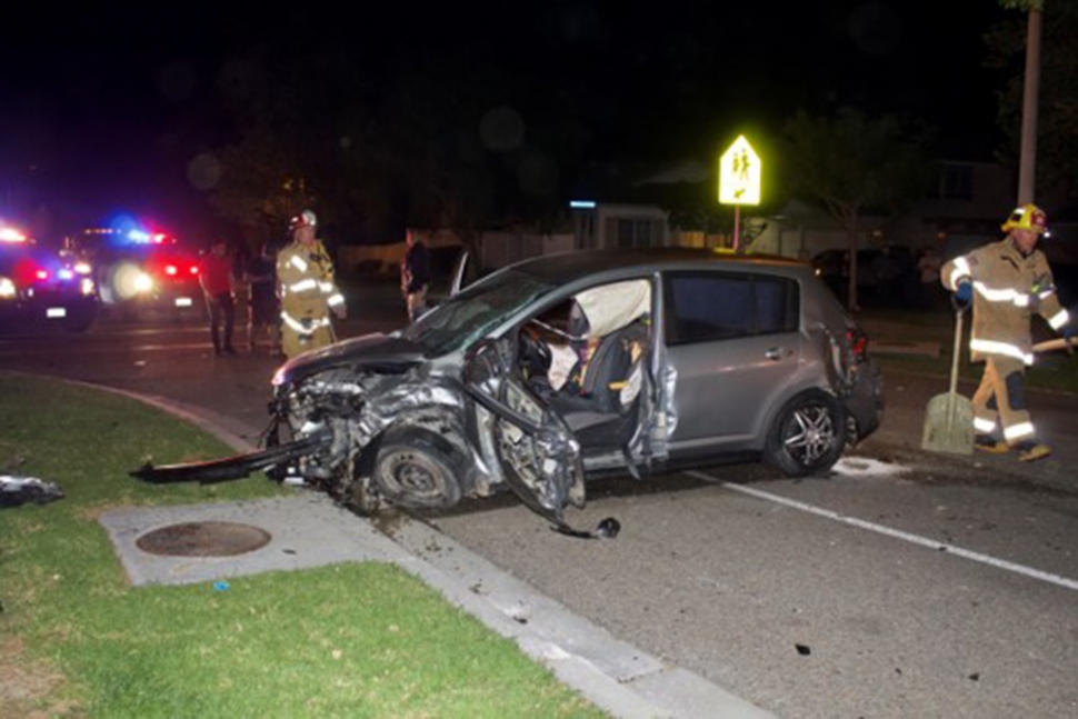 On April 10, 2022, at 7:48pm, Ventura County Sheriff’s Department, Fillmore City Fire and AMR Paramedics were dispatched to a reported injury vehicle accident that had just occurred in the area of Fourth Street / Goodenough Road. Arriving fire crews reported two vehicles with two patients being transported to the hospital, conditions unknown. Cause of the crash is under investigation. Photo credit Angel Esquivel—AE News.