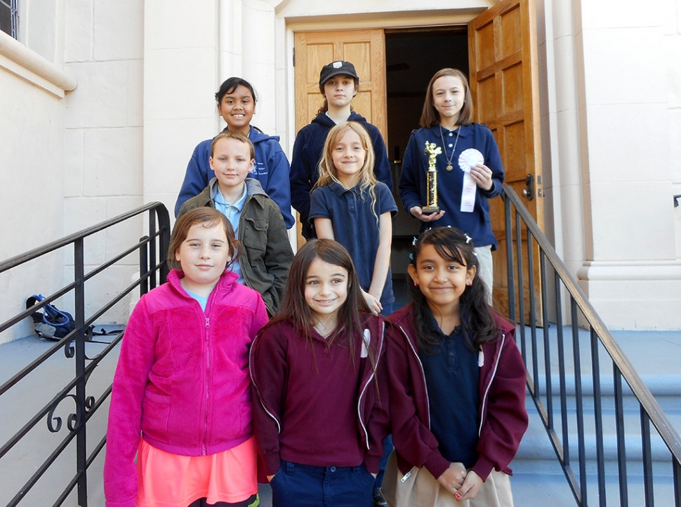 (l-r) (front row) Yetta Hurd (4th grade), Anna Walls (3rd grade), Viviana Ramirez (1st grade); (second row) Gabriel Lidikay (6th grade), Brenna Larson (2nd grade); (third row) ImaJoyZerrudo (5th grade), Ashley McKnight (7th grade), Sebastian Lidikay (8th grade).