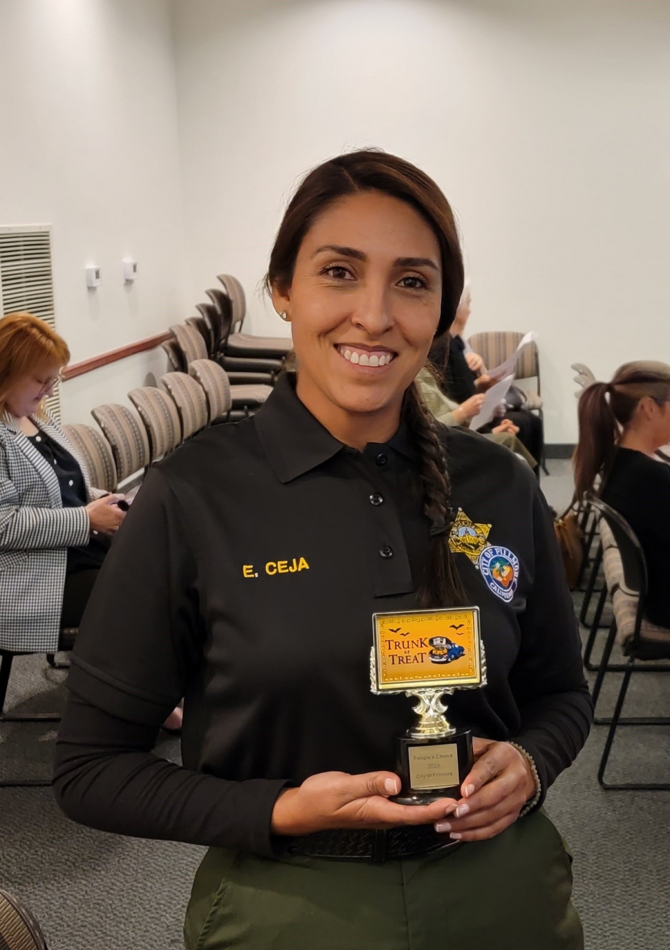 Last week at the Fillmore City Council meeting the Fillmore Cultural, Arts and Recreations named their 2023 Trunk or Treat People’s Choice award to the Fillmore Citizens Patrol, pictured is Elizabeth Ceja accepting the award on their behalf. 
