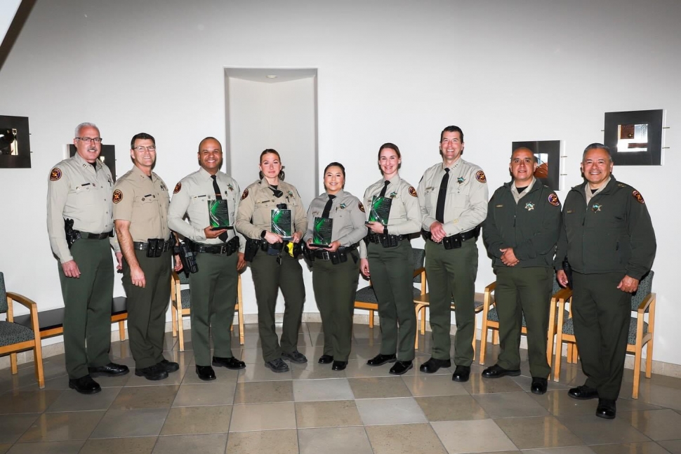 Fillmore Deputy Andrea Rodriguez (center) was recognized for outstanding achievement at the 2023 Crisis Intervention Team (CIT) Deputy of the Year Award ceremony.  Photo credit https://www.instagram.com/p/C33Ir0NPIWe/; https://www.instagram.com/vcsheriff/. 