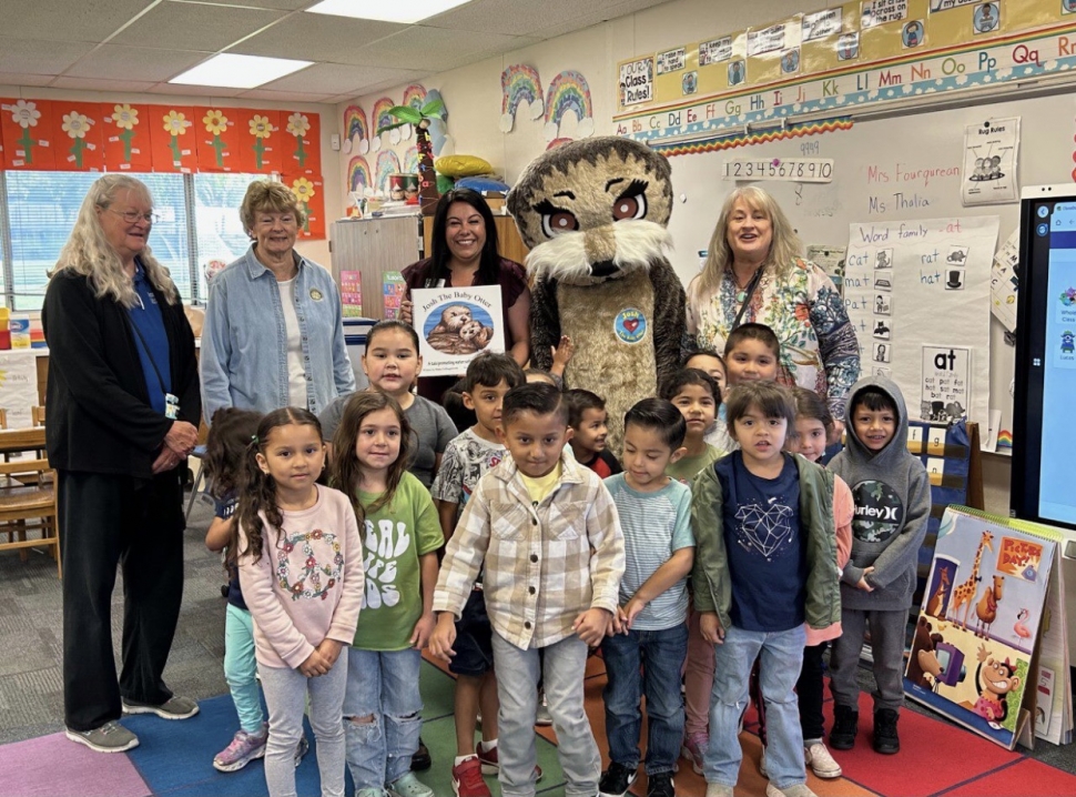 The Rotary Club of Fillmore concluded its Josh the Otter Water Safety Project last week. Members visited the transitional kindergartens and preschools in the District along with Josh. The purpose of the project is to teach the children to NEVER go near water without an adult and to learn to float so they will be safe. Each child received a story book, a coloring book, as well as crayons, a mask of Josh and a special sticker. Photo credit Rotarian Martha Richardson.
