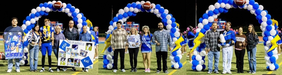 Fillmore Flashes Varsity Football recognized Seniors at last Friday night’s home game against Agoura. Above three Seniors recognized from FHS Football, Cheer and Band. Congratulations and good luck Seniors. Photo credit Crystal Gurrola. 
