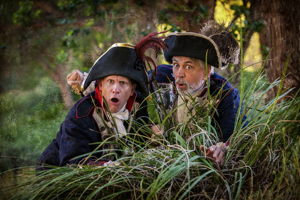 (l-r) John Allee is Dogberry and John Slade plays Verges in the Kingsmen Shakespeare Company production of "Much Ado About Nothing." Photo credit: Brian Stethem/CLU