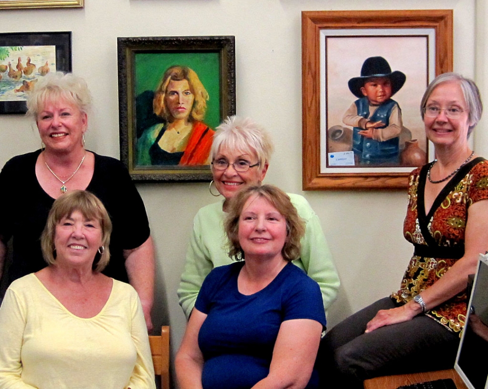 After putting up the Guild’s paintings: (front row) Karen Browdy, Virginia Neuman and (back row) Luanne Perez, Judy Dressler, and Jan Faulkner.