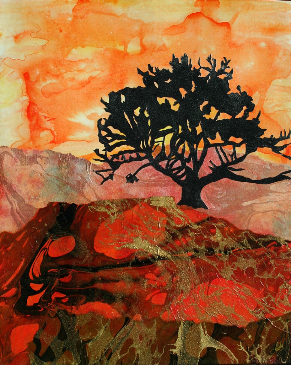 "Happy Tree" Mixed Media by Lady Jan Faulkner