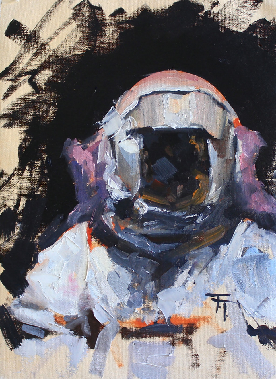 “Astronaut Study #2” by Thadius Taylor (Ventura College), oil on canvas paper, Collection of the artist.