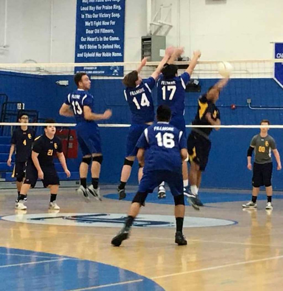 Flashes Boys Volleyball jump up to block Channel Islands ball at the net at last Thursday’s game. Fillmore lost to Channel Islands 3-0. Fillmore’s next match will be away at Carpinteria High School on Tuesday March 14th, J.V. 5:00pm and Varsity 6:00pm.