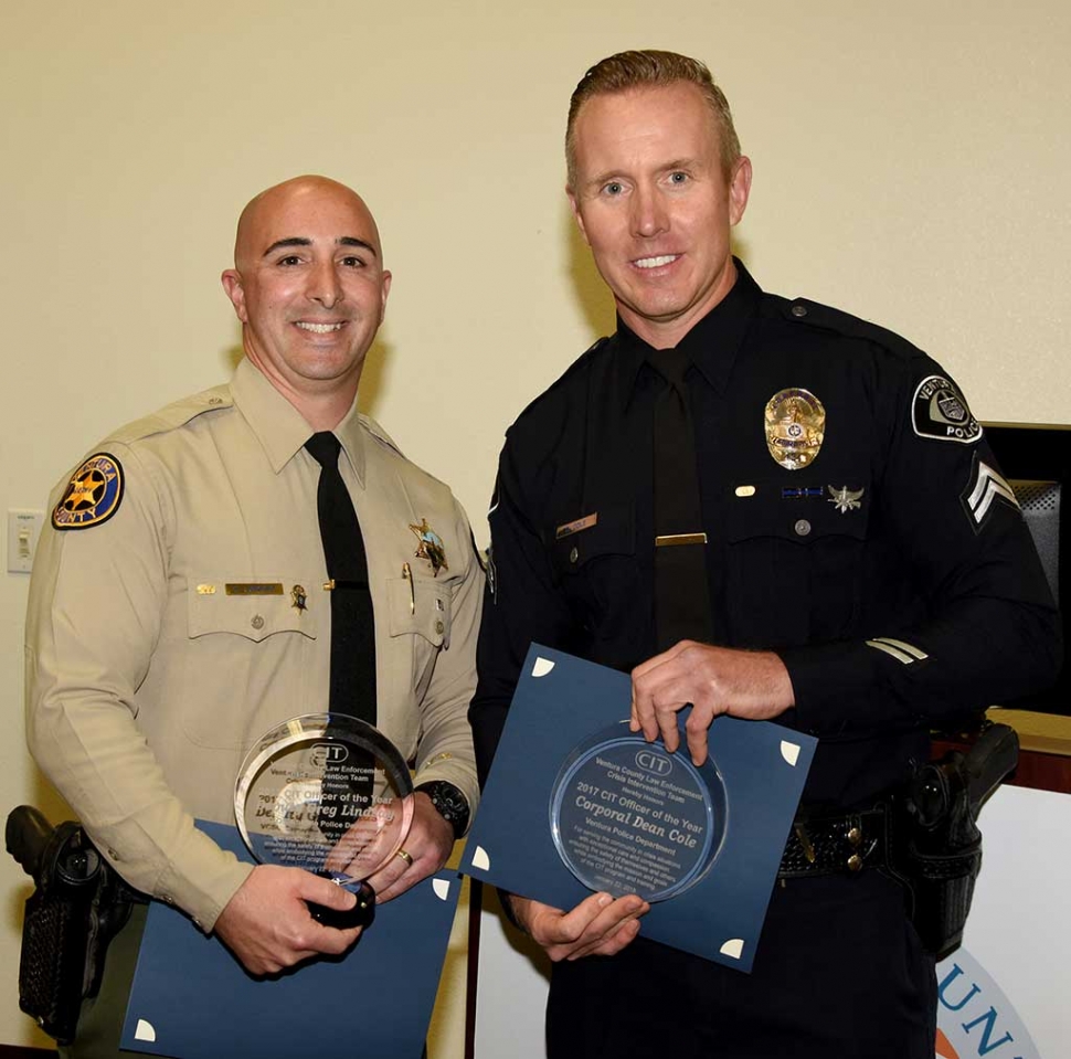 Pictured are Deputy Greg Lindsay of the Camarillo Police Department (right) and Corporal Dean Cole of the Ventura Police Department, winners of the 2017 CIT Officer of the Year Award.