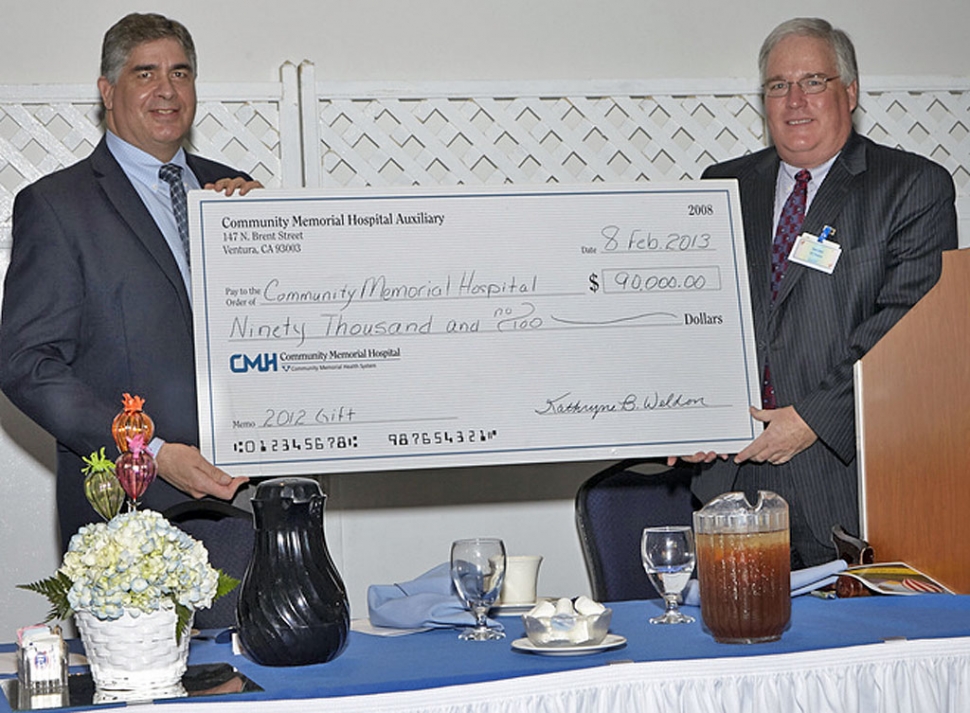 CMHS President & CEO, Gary Wilde and CMHS CFO, David Glyer receive donation check from CMH Auxiliary.