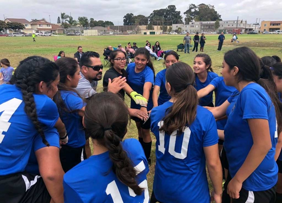 Coach Nico Jaimes and the California United U-14-Girls get a break after their exciting game against VC Galaxy FC earning them a spot in the Championship game. GO California United!