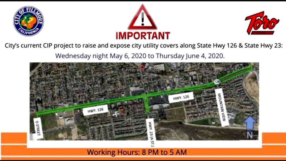 Map outlining areas where work is scheduled on city’s utility project. Photo Courtesy City of Fillmore.
