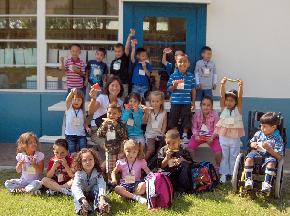 After finishing their first week of Kindergarten at San Cayetano Elementary Mrs. Capra’s class enjoyed a cool treat of watermelon to go along with their first week certificates in the kindergarten backyard.