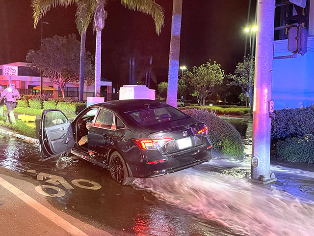 On Tuesday, May 5th, at approximately 4:10 p.m., Fillmore Police, Fillmore Fire, and AMR Paramedics responded to a solo vehicle traffic collision at the intersection of Ventura Street and Olive Street. Upon arrival, deputies located a black Honda that had struck a fire hydrant. AMR paramedics provided medical treatment to the female driver at the scene. During the incident, the individual attempted to flee the area but was detained by a deputy. The subject was then transported to a local hospital for further evaluation. Photo credit Angel Esquivel.