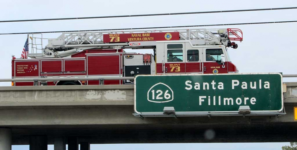 The Highway 126 freeway overpasses between Ventura and Fillmore were stationed in honor of Chief Landeros. Showing their respect were Fillmore, Santa Paula, Ventura, Santa Barbara, Montecito, CalFire and Los Angeles County, to name a few.