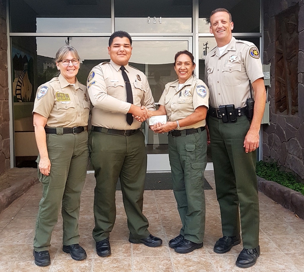 On Thursday, August 9, 2018 Fillmore Citizen Patrol awarded 3 scholarships totaling $3,000 to Explorer Angel Mejia. Angel plans are to attend California State University Channel Islands, work part-time, and continue with Fillmore’s Explorer Post #2958. Congratulations Angel! Pictured are: Lisa Hammond, Angel Mejia, Annette Fox, Captain Eric Tennessen. Courtesy of Lisa Hammond and Lidia Arredondo.
