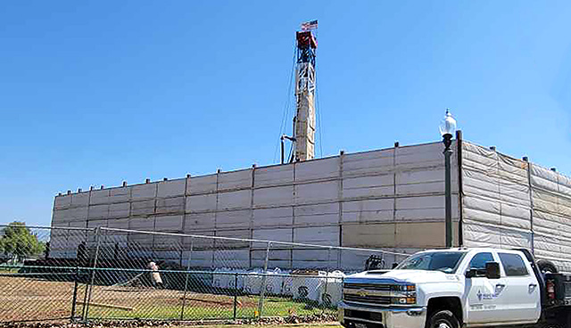 Back in January of this year the City of Fillmore announced the Water Well No. 10 Project drilling and construction of a new groundwater well was to begin at Delores Day Park, with a three-phase project with crews working into the late nights. Above is the worksite for the project. The playground is temporarily closed for removal and replacement of playground chips, and the area designated for drilling Well No. 10 is fenced off. Restrooms and park shelters remain open and accessible. Photo credit Gazette staff.