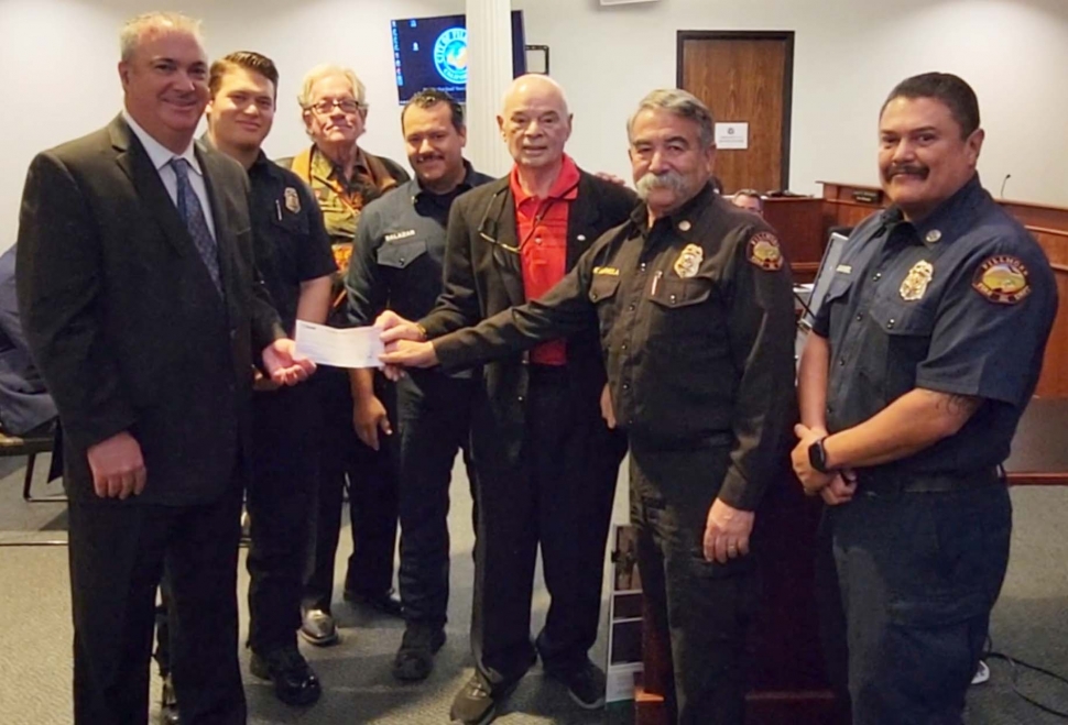 On Tuesday, January 23, 2024, the EL Dorado Mobile Home Park Social Club gave a donation to the Fillmore Fire Fighters Foundation, presented by Patrick Mckenzie and Charles Richardson.