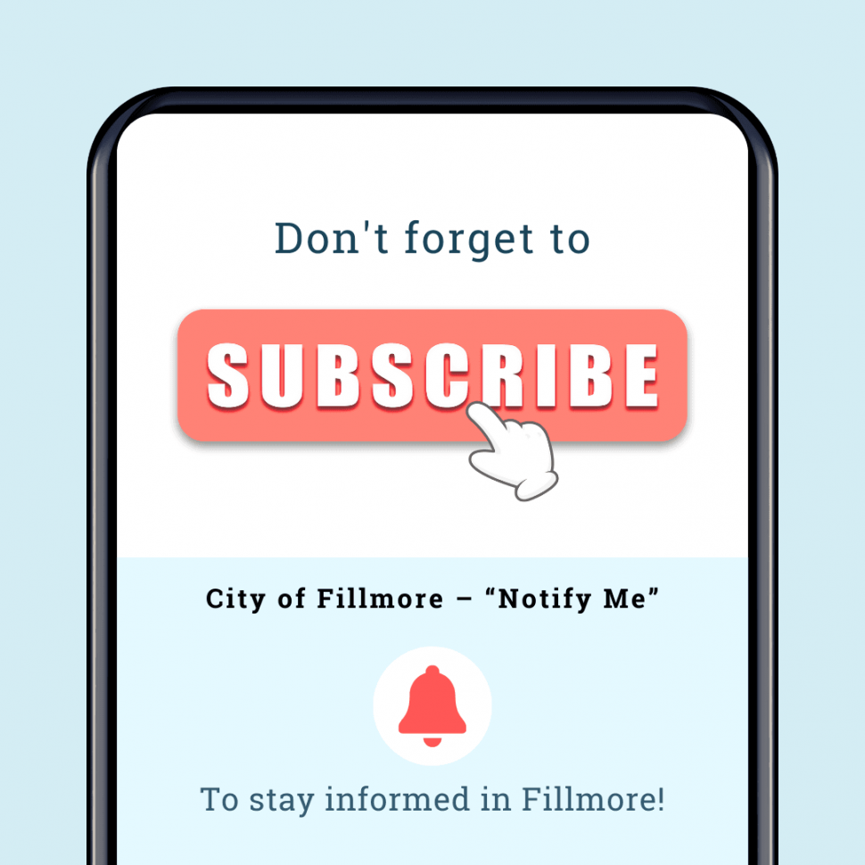 Courtesy https://www.fillmoreca.gov/CivicAlerts.aspx?AID=82, Posted on: February 28, 2024, Last Modified on: March 13, 2024
The City of Fillmore is committed to keeping residents informed about various departments, events, and initiatives through its digital platform. By signing up for the “Notify Me” feature on the City’s website, residents can receive timely alerts and stay updated on important matters. This cheat sheet (https://acrobat.adobe.com/id/urn:aaid:s c:va6c2:109fc58a-106e-4dfa-8c64-acce852a7aac) guides you through the process of registering for notifications and highlights the City’s focus on enhancing community involvement through technology. Enclosed within this link is a tutorial video detailing the seamless process of signing up for our website’s Notify Me feature

By registering for “Notify Me” on the City’s website, residents can take advantage of a convenient and efficient way to stay informed about the latest happenings in Fillmore. The City’s commitment to utilizing technology as a means of communication reflects its dedication to fostering an engaged and well-informed community.
Please visit www.fillmoreca.gov and follow us on Facebook, Instagram, Twitter, and LinkedIn. 

Community Contact:
Name: Erika Herrera-Terriquez
Title: Assistant City Manager
Phone: 805-946-1712
Email: eherrera@fillmoreca.gov
