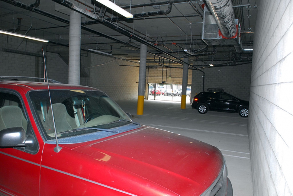 Shown above, the parking garage of the new retail/apartment building on mid-Central Avenue. The garage will accommodate eight vehicles.