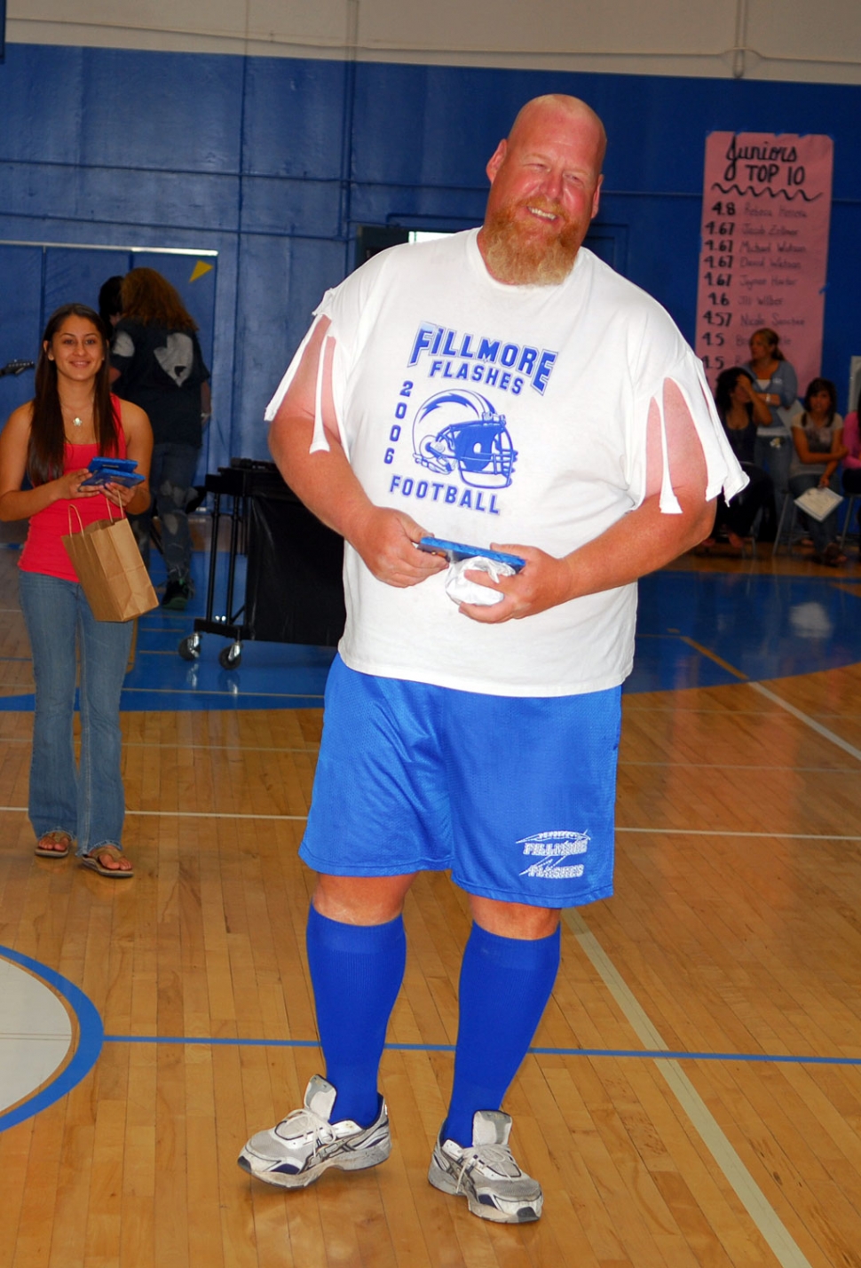 Campus Supervisor Joe Woods was honored at the renaissance rally held last Friday for “Staff Member of The Year”. Woods has been at the high school for about 3 years. In addition to supervisor he also helps out coaching football, basketball, baseball. This year he is the head coach for the Boys Volleyball team. Congratulations Mr. Woods. Love those socks!